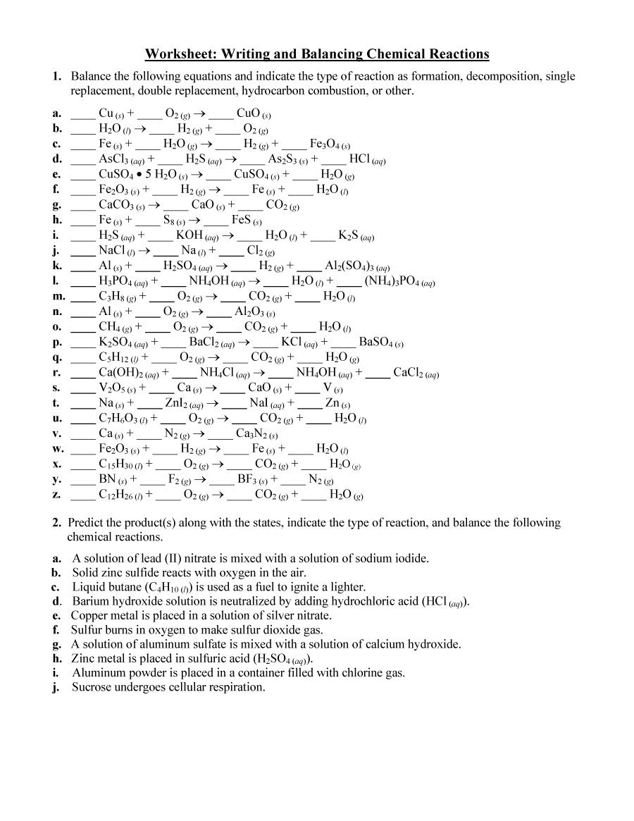 25. Classification Of Chemical Reactions Chemistry Worksheet Key Throughout Classifying Chemical Reactions Worksheet