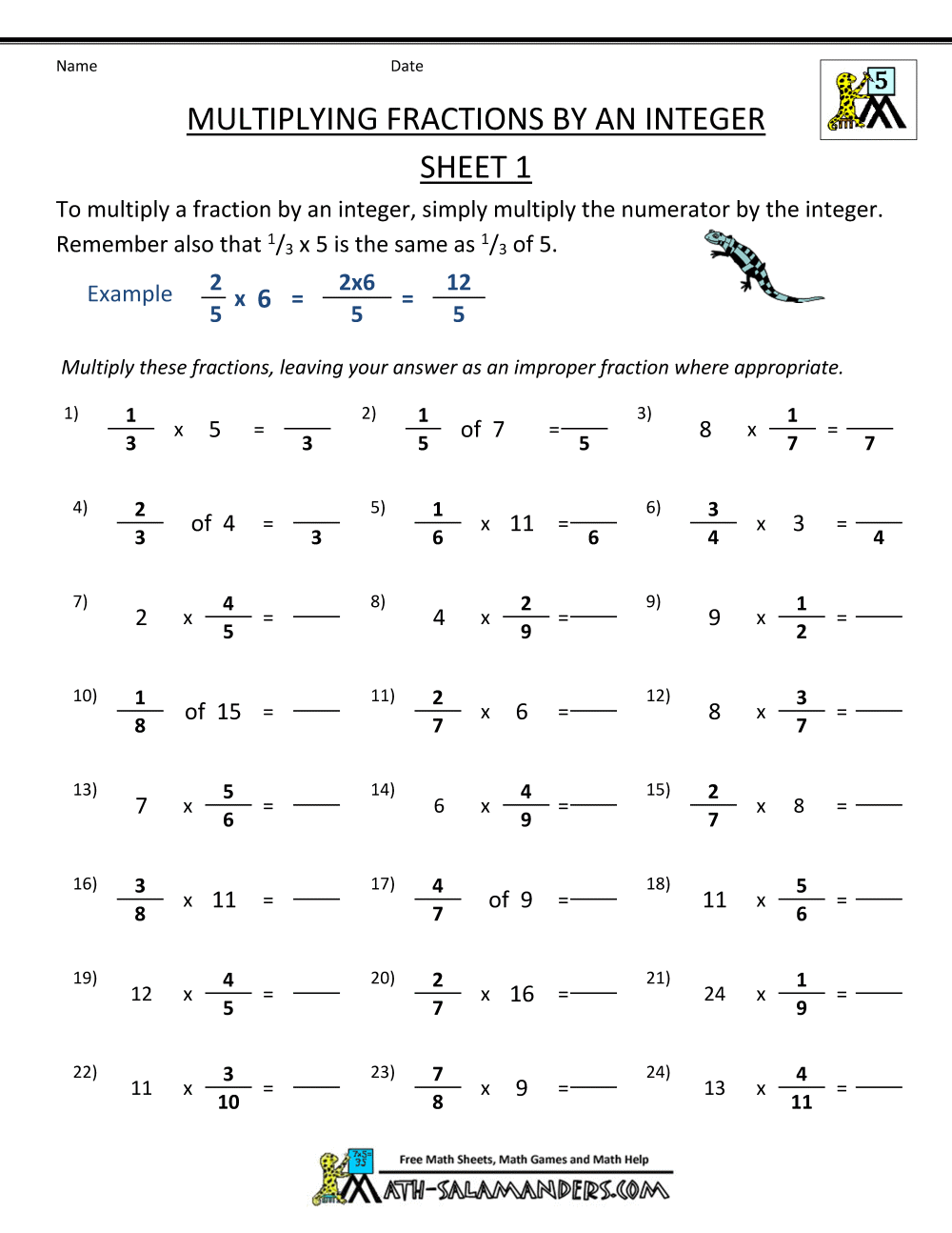 Multiplication Of Integers Class 7 Worksheets