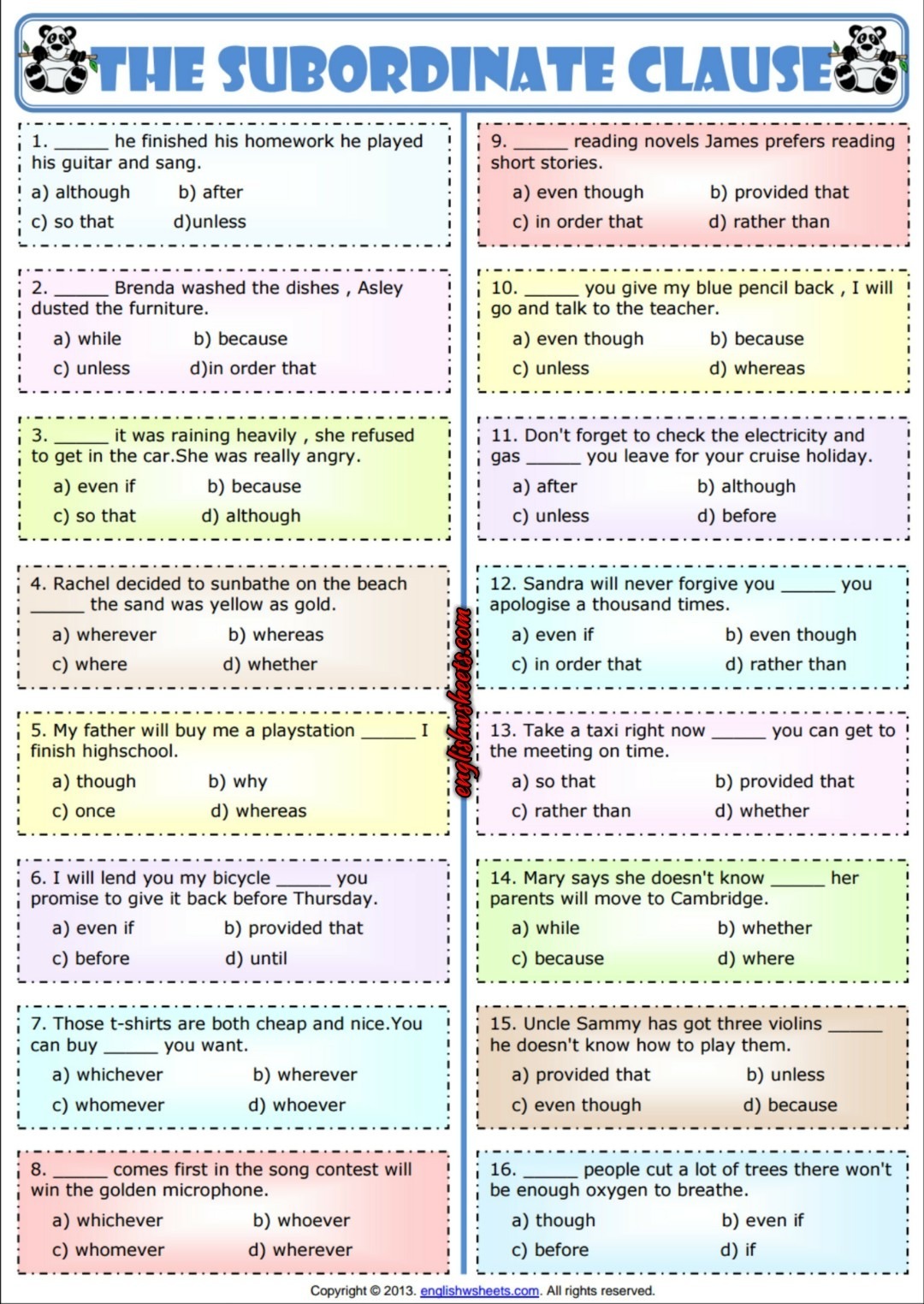 Conjunction And Subordinating Conjunction Worksheets