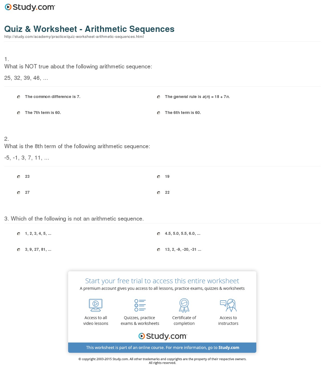 Arithmetic Progression Worksheets