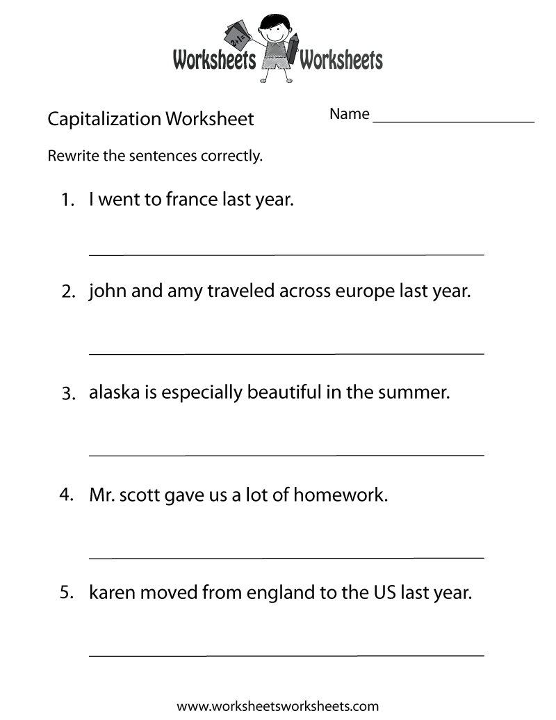 Capitalization Worksheets Free Free Worksheets Library