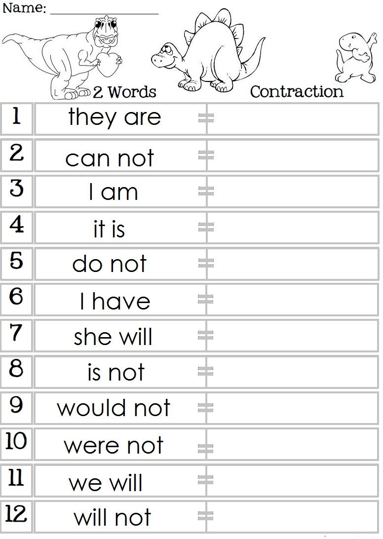 Contraction Words Worksheets