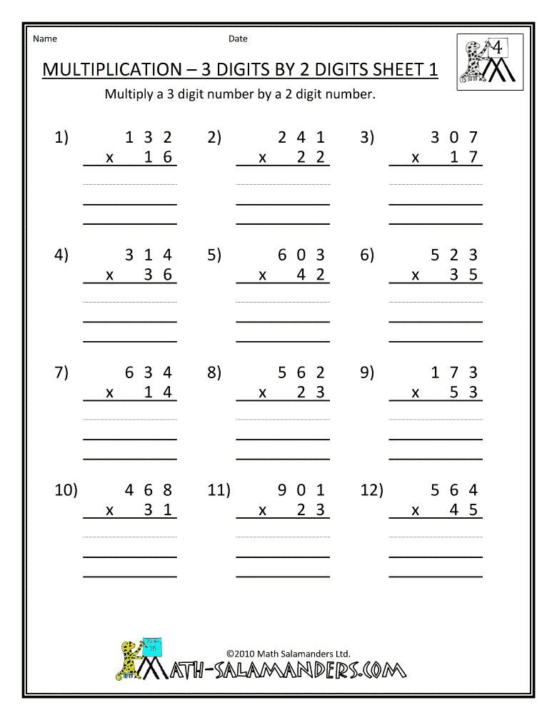 Free Math Worksheets Long Multiplication