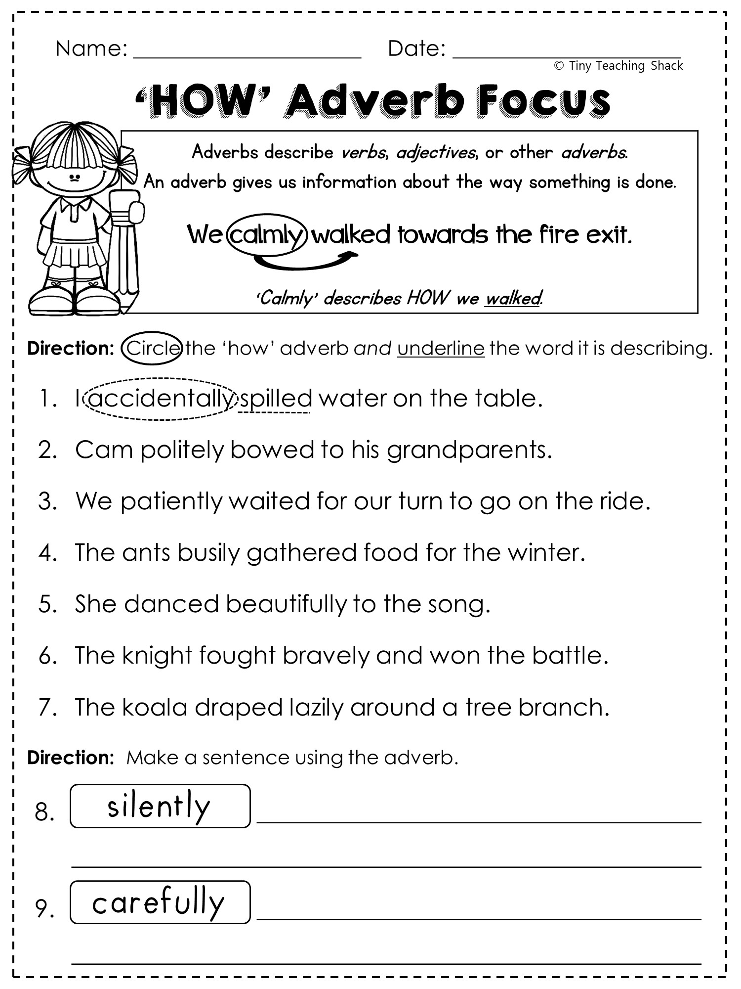 Adverb Worksheets 3rd Grade