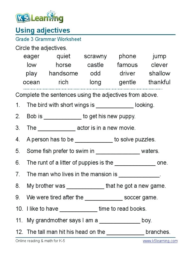 Worksheet English Grammar Worksheets For Grade 4 ...