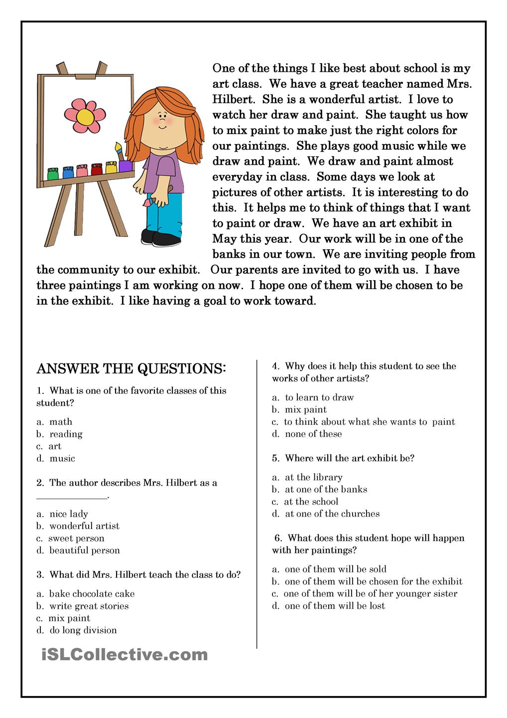 Basic Reading Comprehension Worksheets Worksheets For All