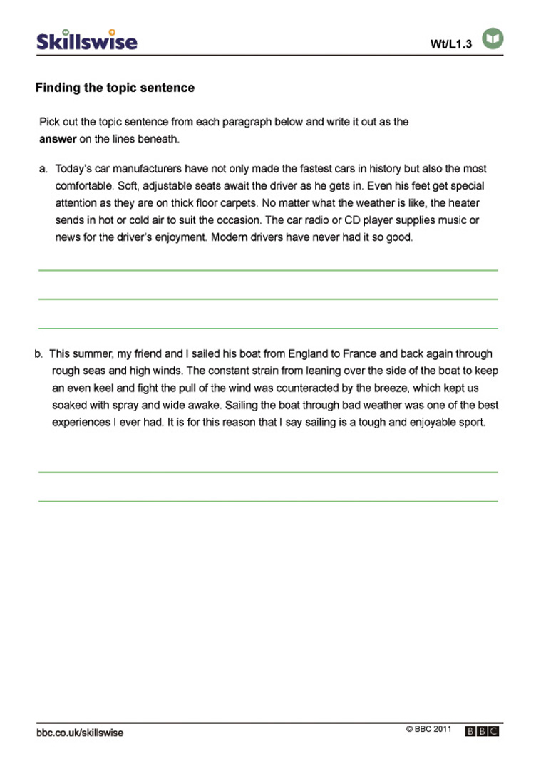 How To Write A Topic Sentence Worksheet Worksheets For All