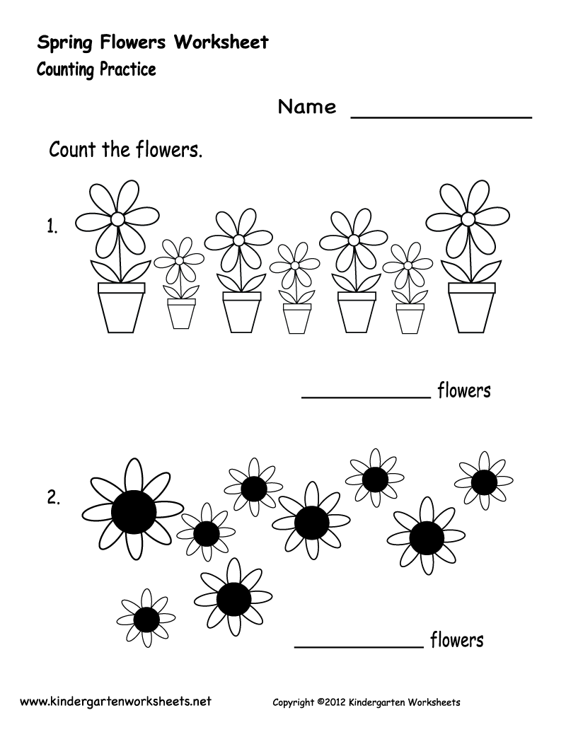 Kindergarten Spring Flowers Worksheet Printable