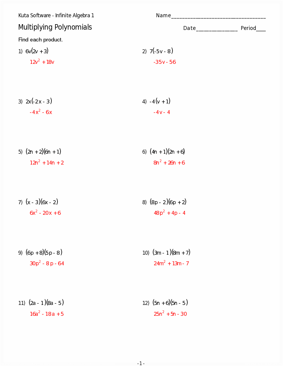 Multiplying Polynomials Worksheets Answers