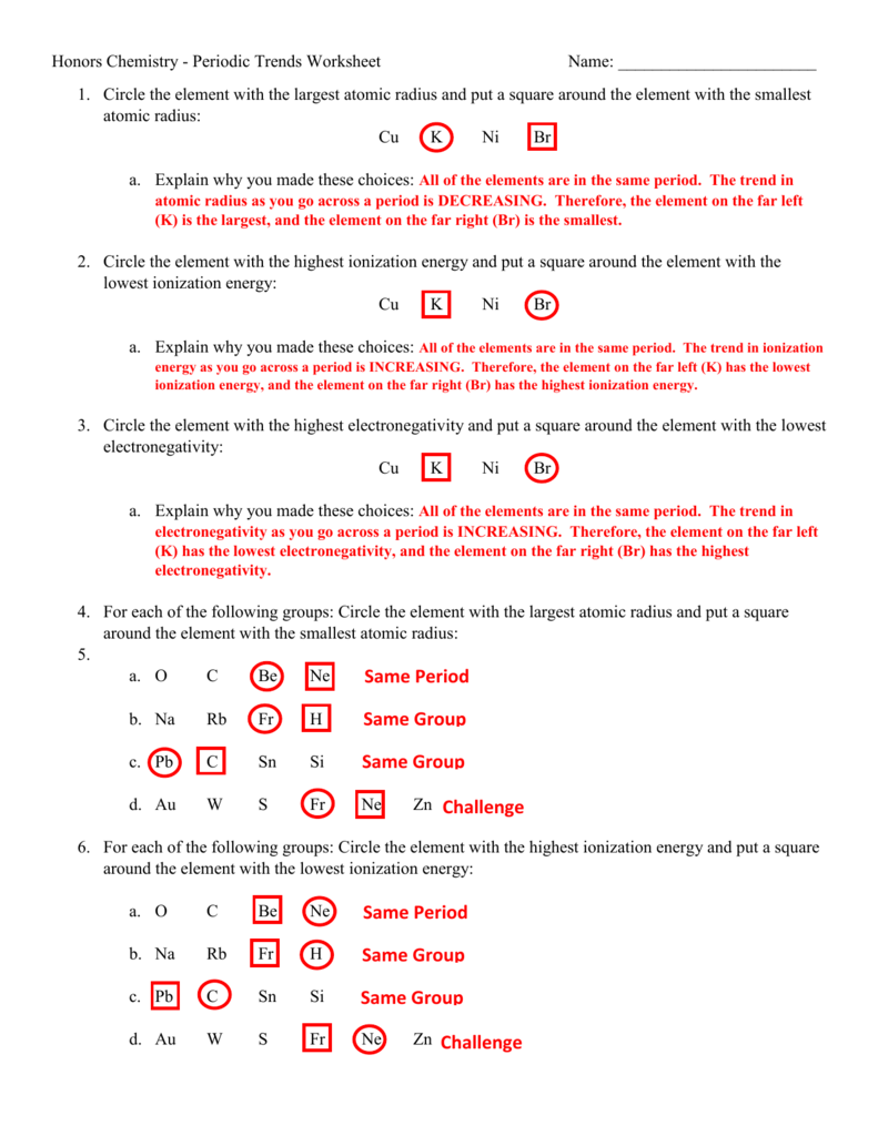 Periodic Trends Multiple Choice W O Using Periodic Table Worksheet
