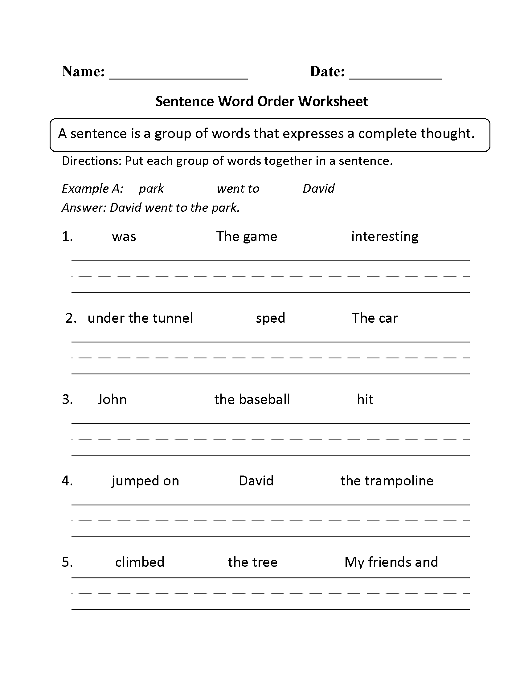 Sentence Pattern Worksheet Worksheets For All