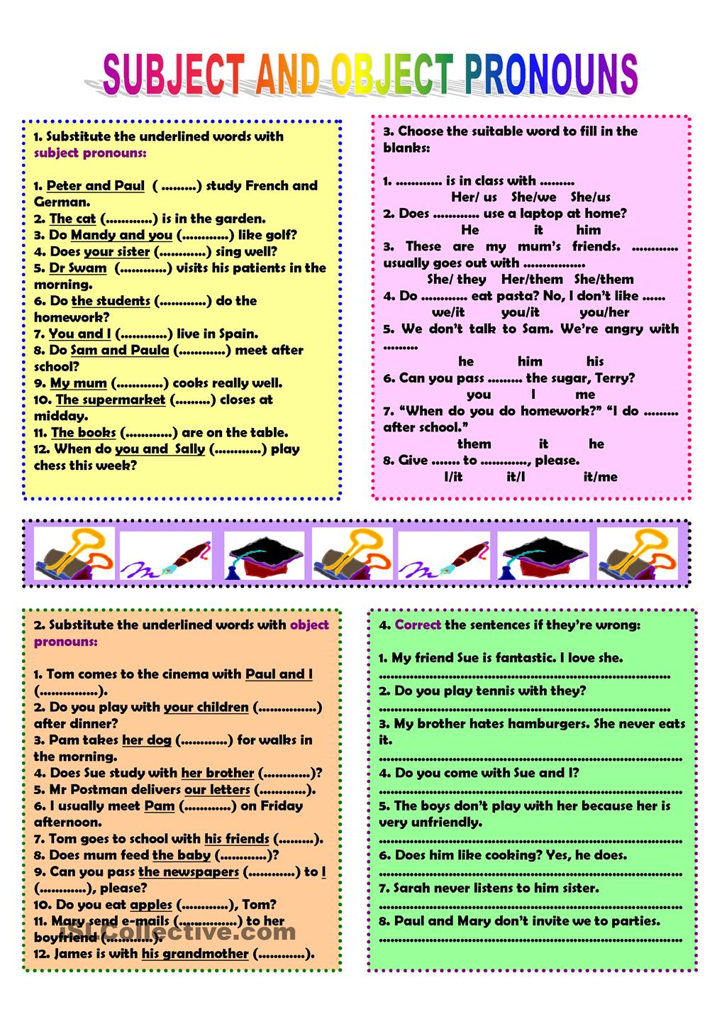 Subject Pronouns And Object Pronouns Worksheet