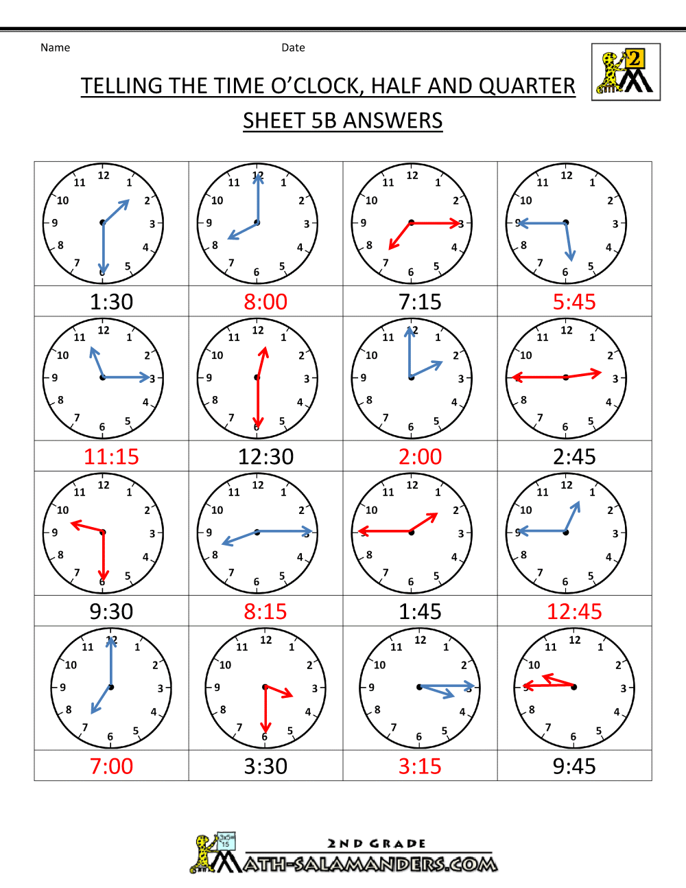 Telling The Time 5 Minute Intervals Worksheets