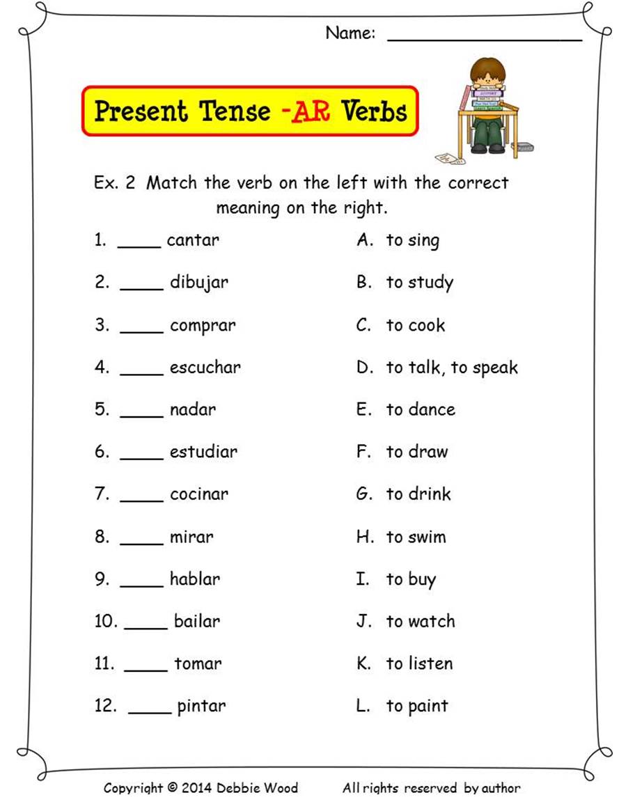 1 1 Regular Ar Verbs In The Present Tense Worksheet Answers