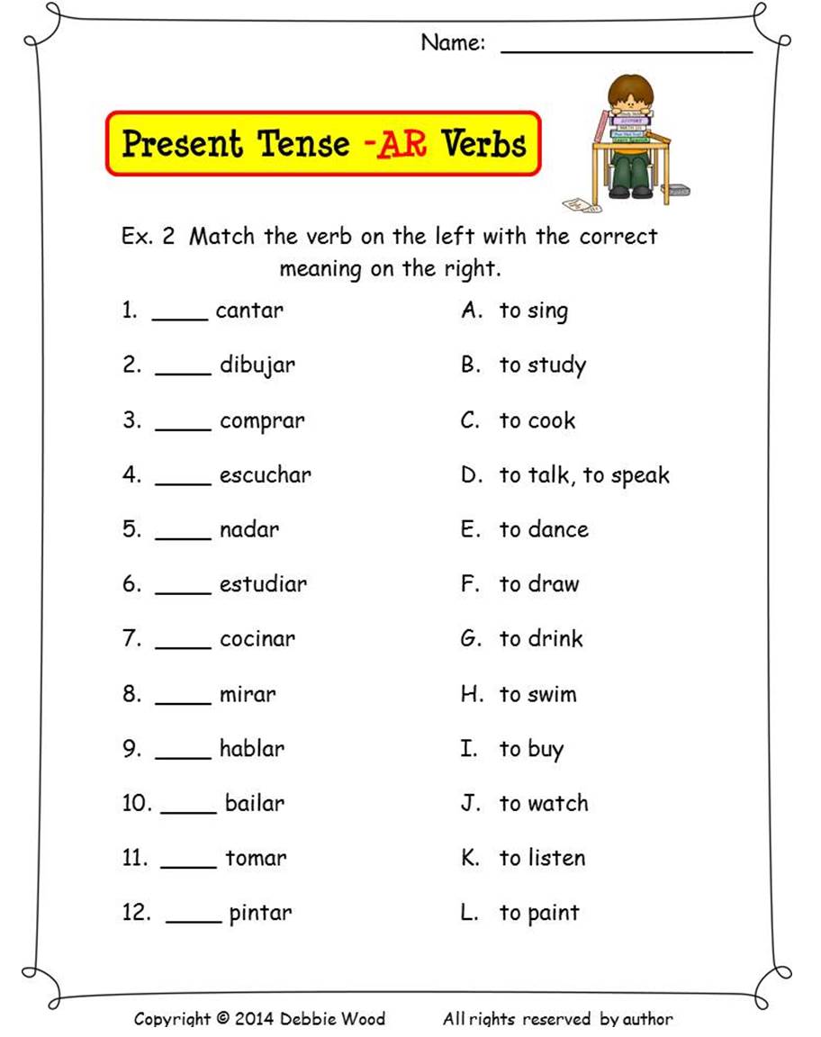 Ar Verbs Translation Spanish Worksheet