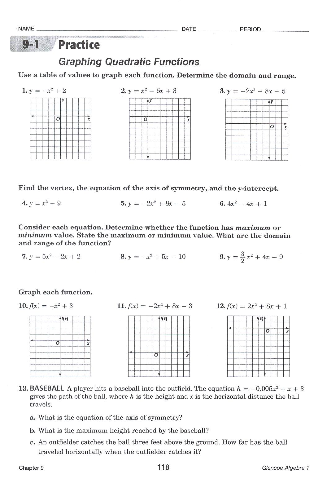 Worksheets Graphing Quadratic Equations Worksheet Atidentity Com