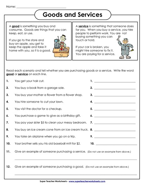 Good And Services Worksheet