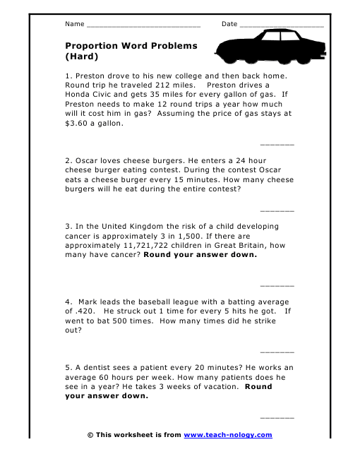 Solving Problems With Proportions Worksheets