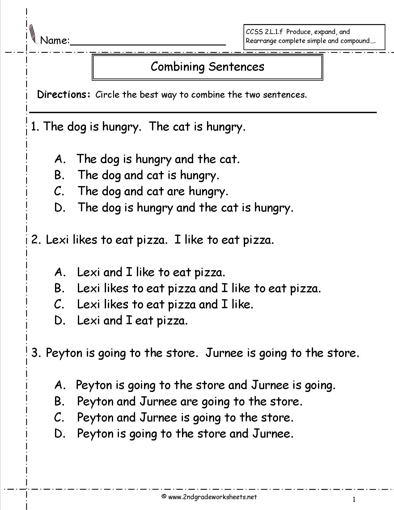 Editing Sentences Worksheets For 2nd Grade