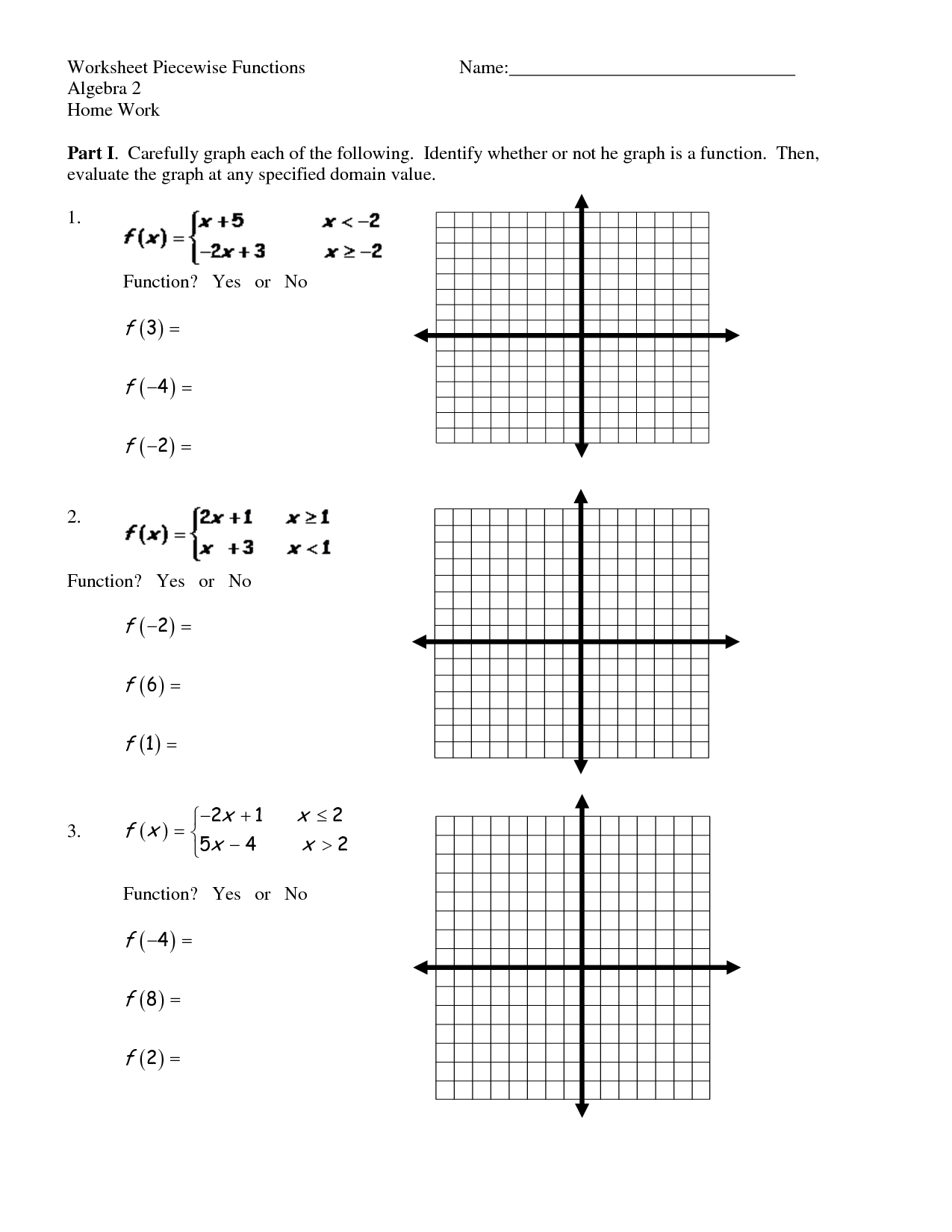 Piecewise Linear Functions Worksheet