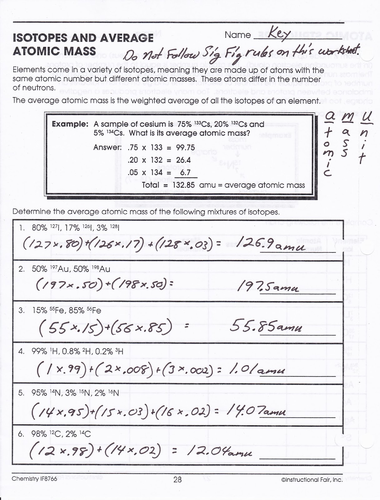 Average Atomic Mass Worksheet With Answers