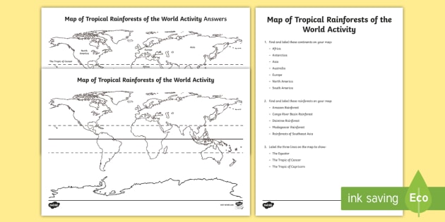 Tropical Rainforests World Map Worksheet   Worksheets