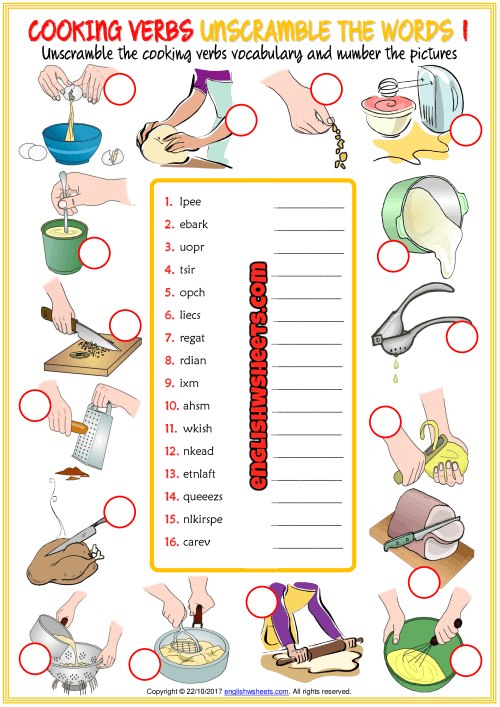Cooking Verbs Unscramble The Words Esl Worksheets