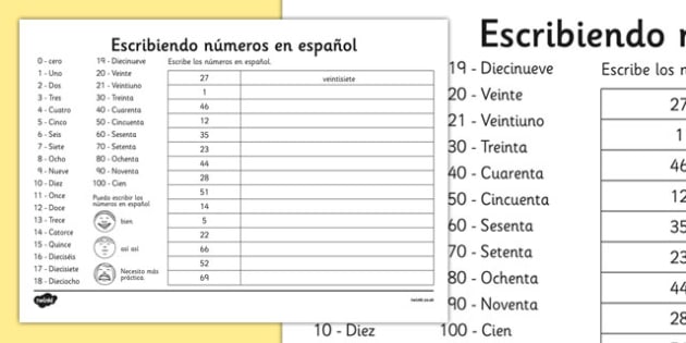 Writing Spanish Numbers Worksheet