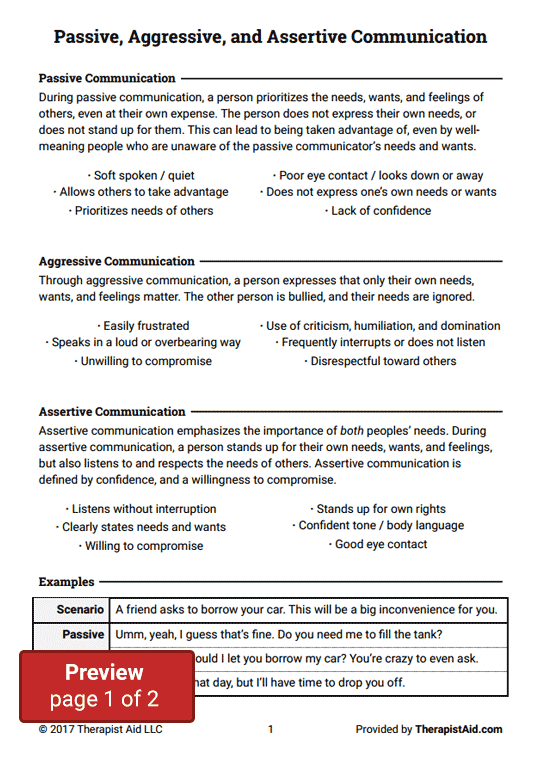 Passive, Aggressive, And Assertive Communication (worksheet