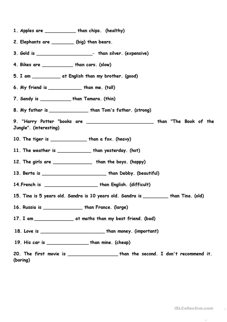 23 Free Esl Degrees Of Comparison Worksheets