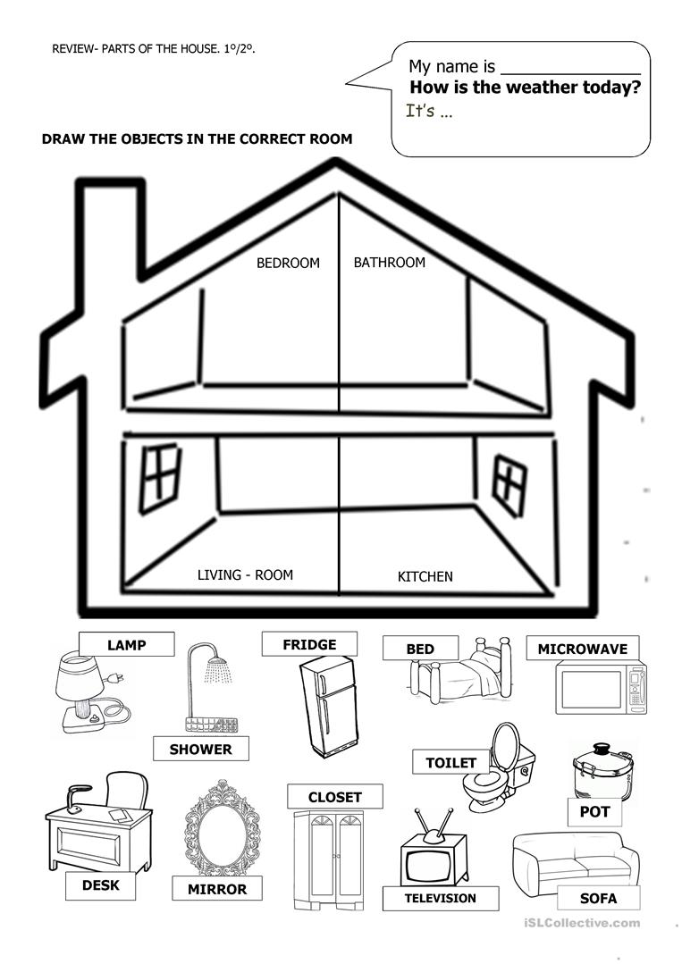 2 Free Esl House Furniture Home Parts Of The House Worksheets