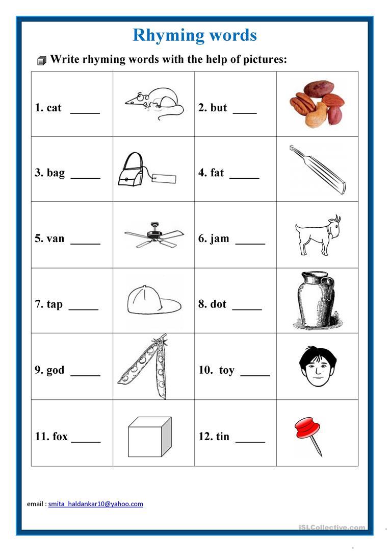32 Free Esl Rhyming Worksheets
