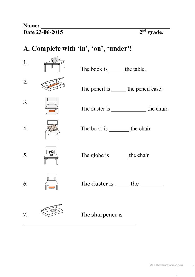 56 Free Esl In On Under Worksheets