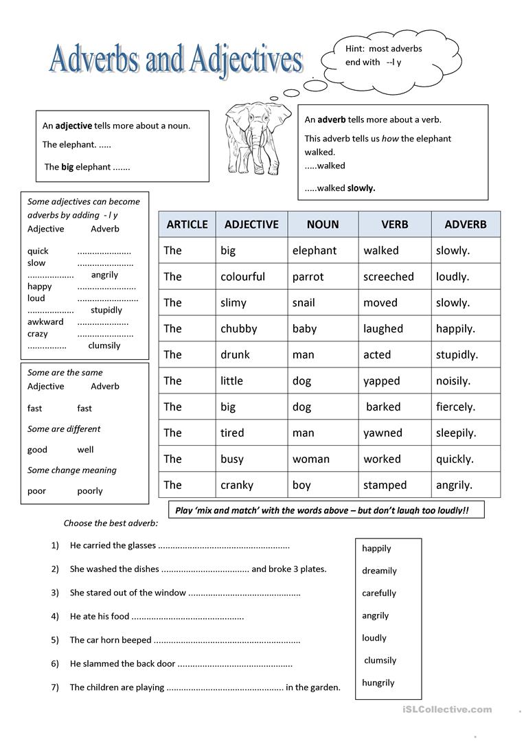 86 Free Esl Adjective Adverb Worksheets