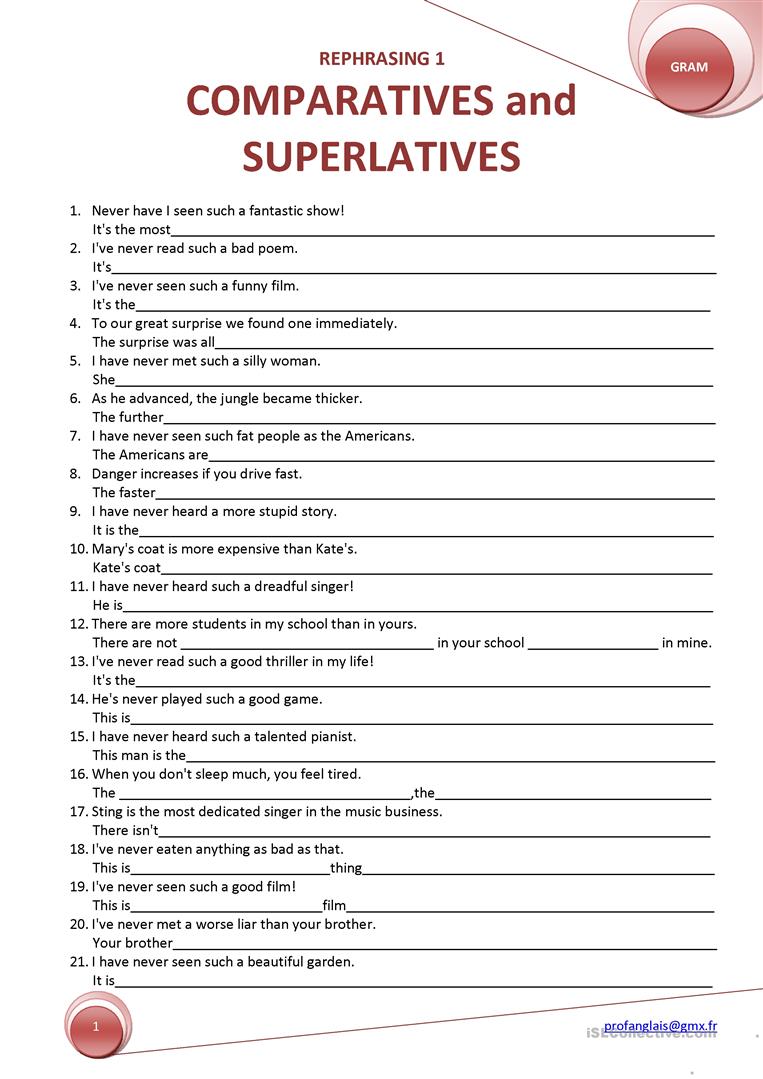 91 Free Esl Comparatives And Superlatives Worksheets