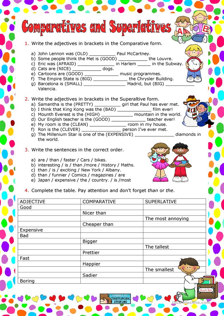 91 Free Esl Comparatives And Superlatives Worksheets