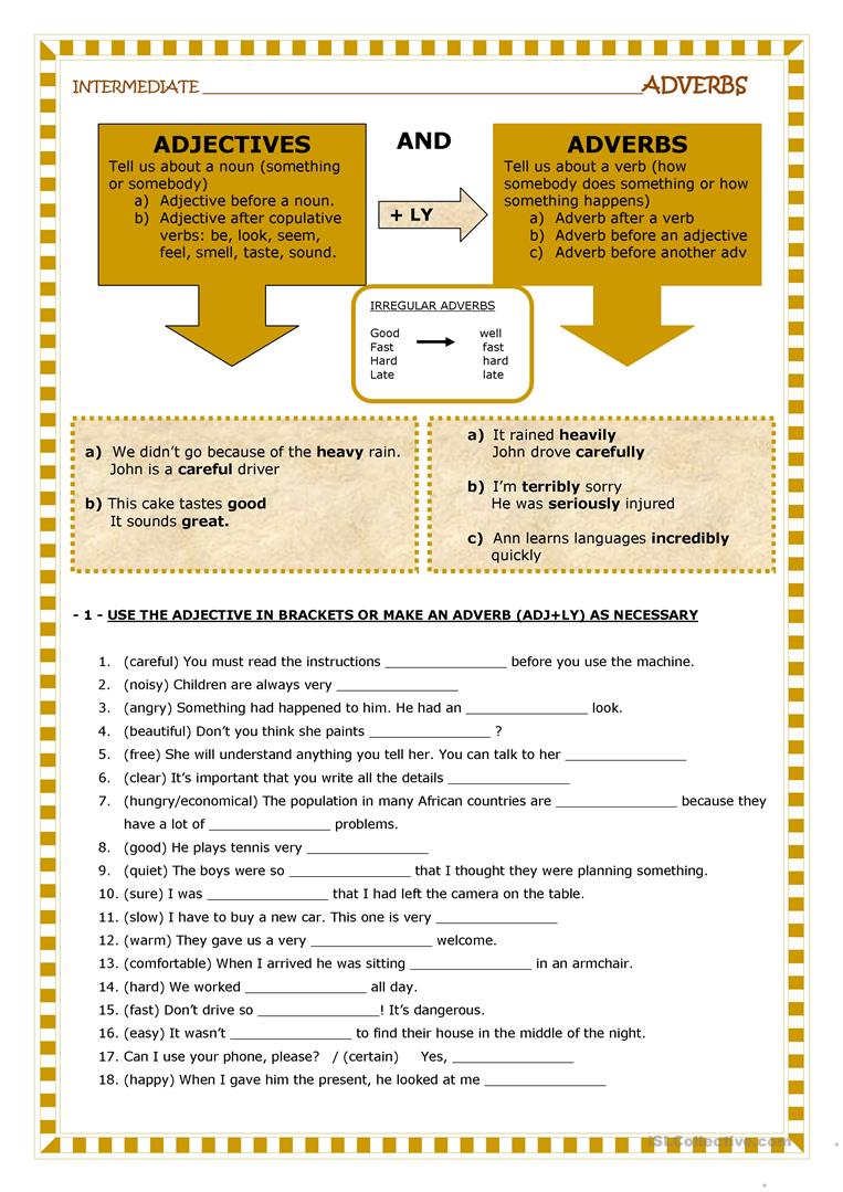 Adjective Or Adverbs Worksheets