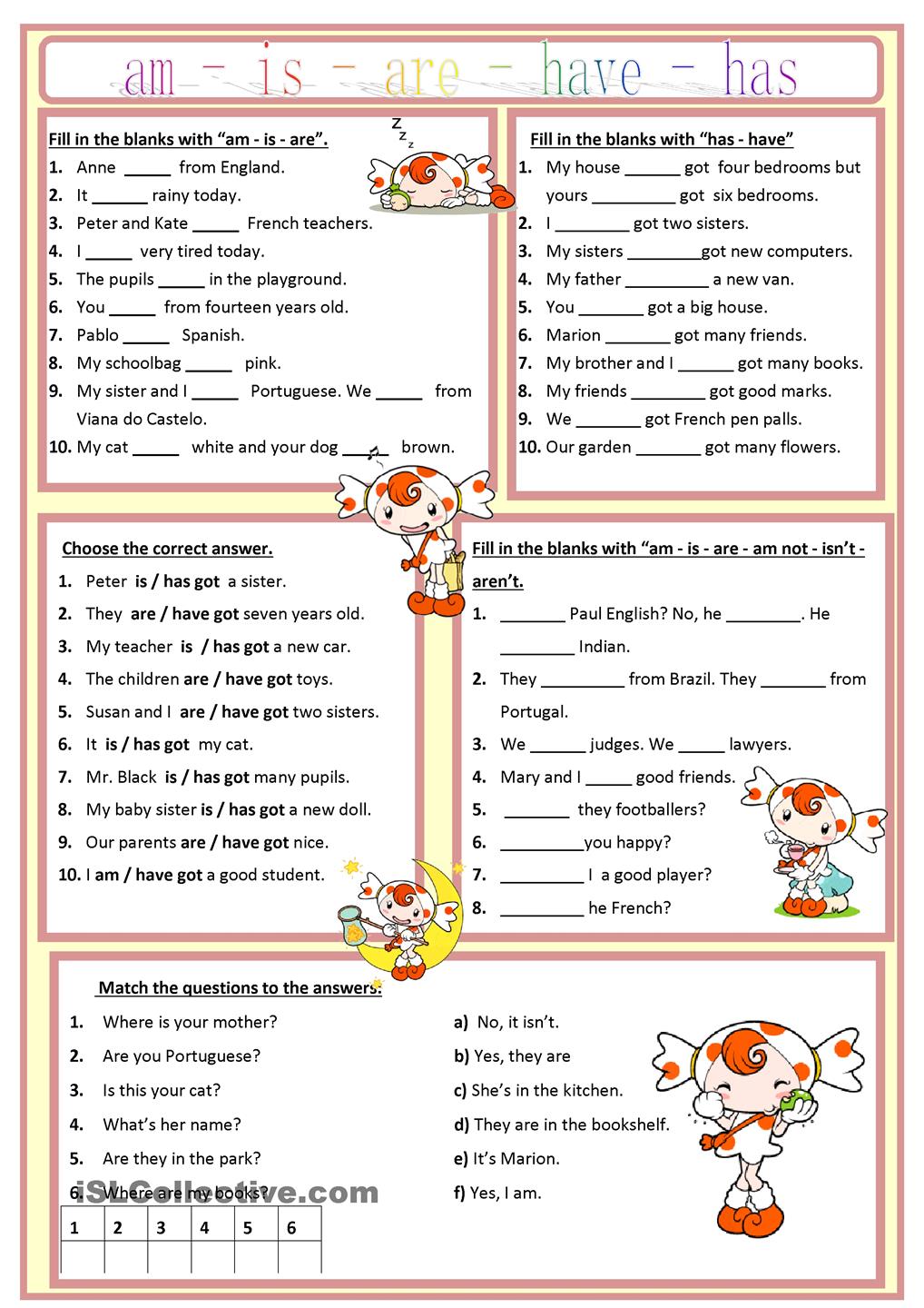 Am, Is, Are, Has, Have Worksheet