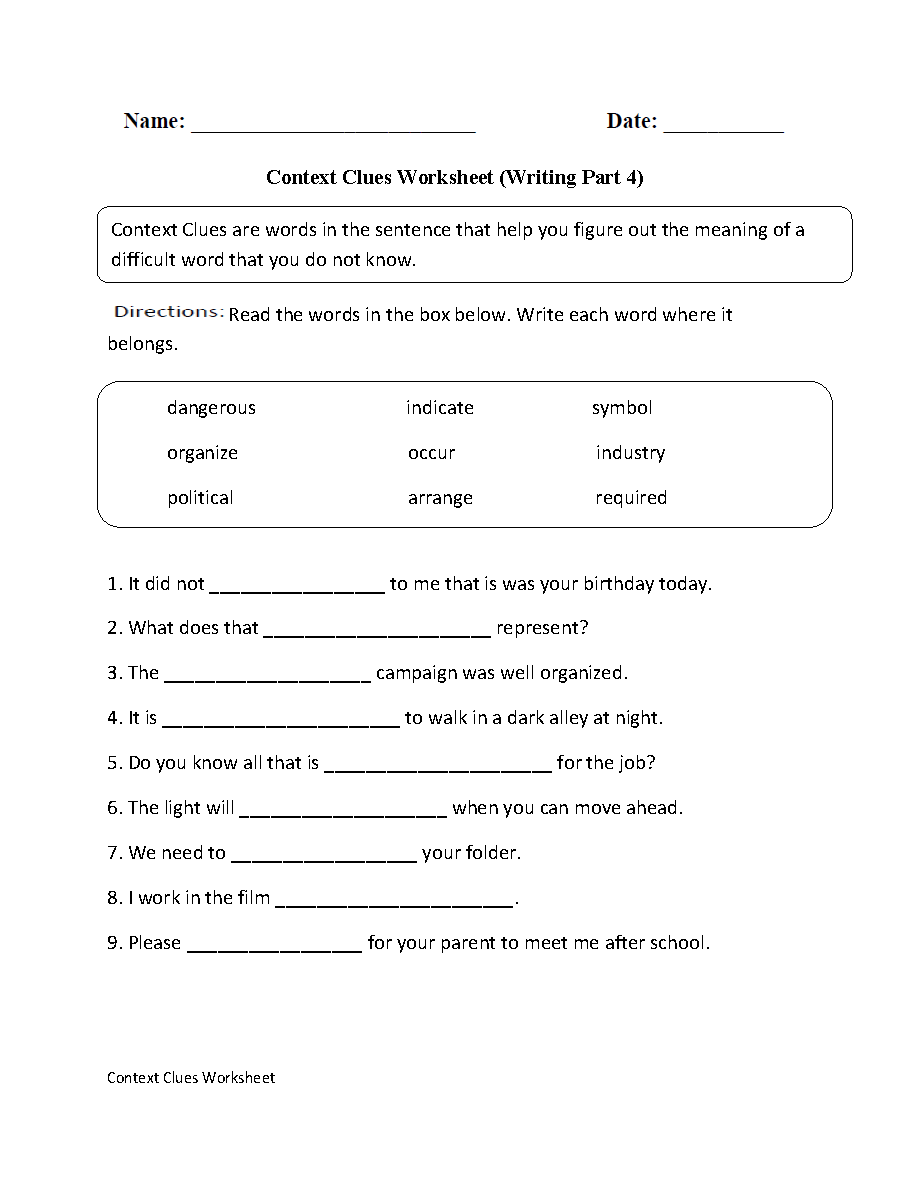 Context Clues Worksheets