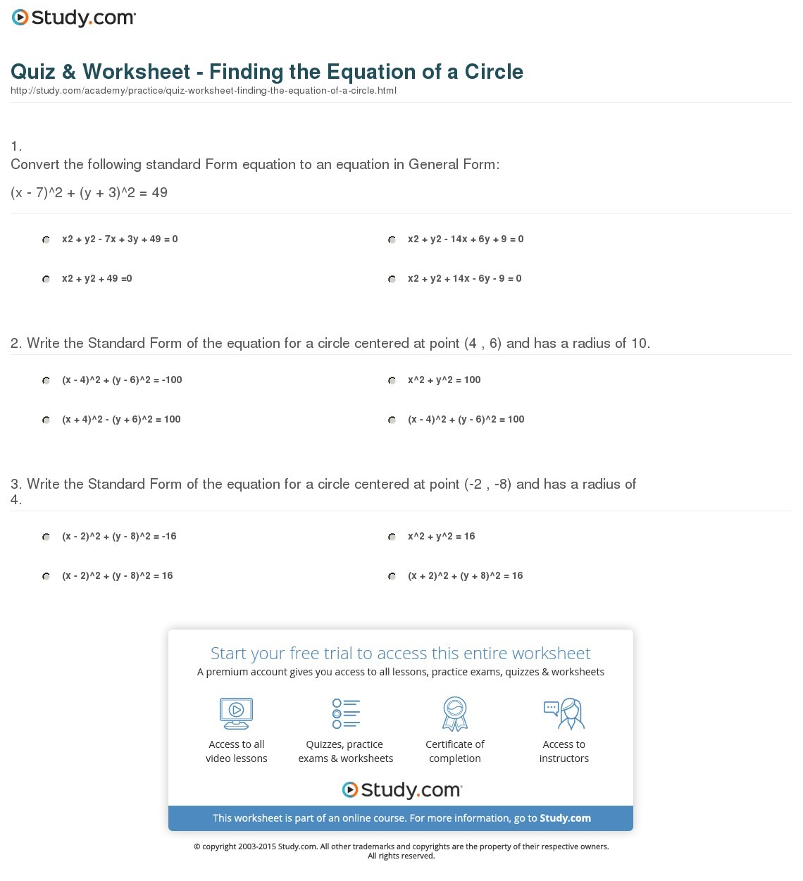 Equations Of Circles Worksheet Free Worksheets Library
