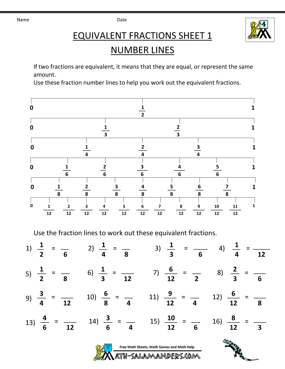 Equivalent Fractions Worksheet
