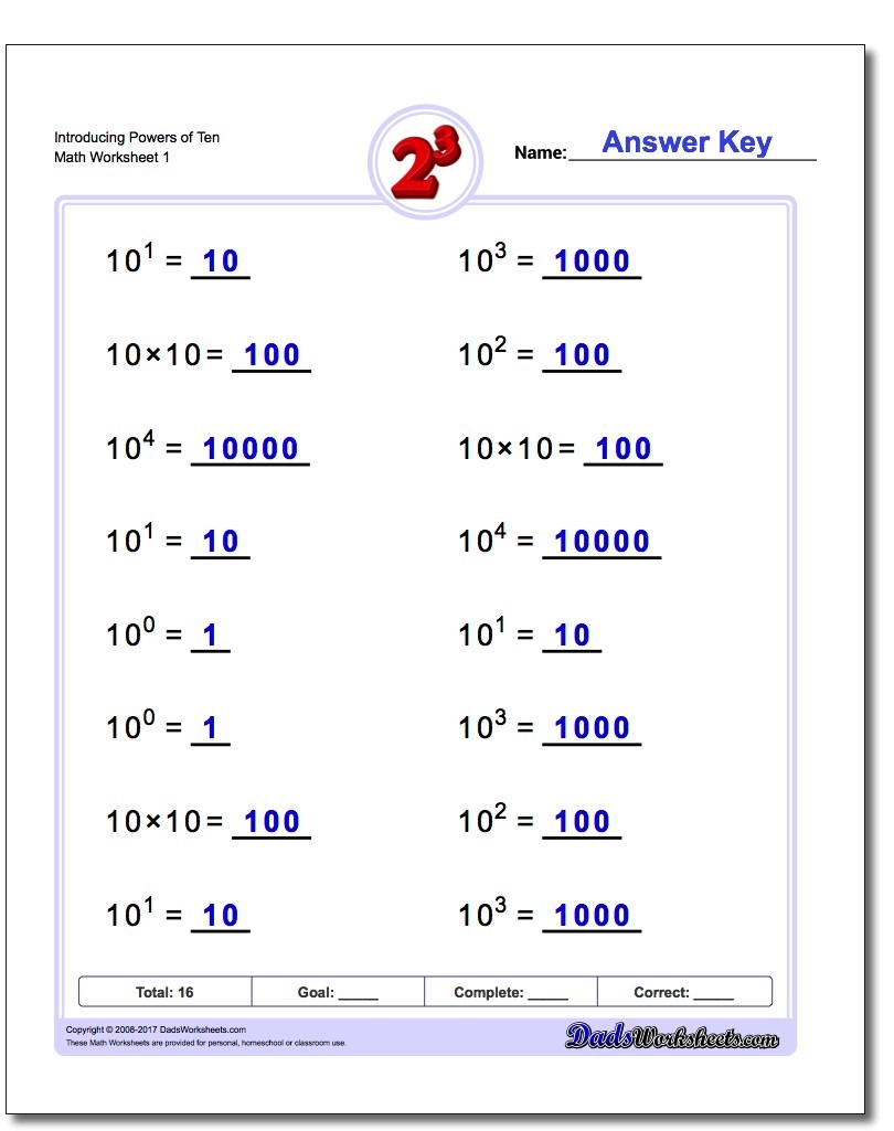 Exponents Worksheets Math And Radicals Intro Powers Of T ~ Koogra