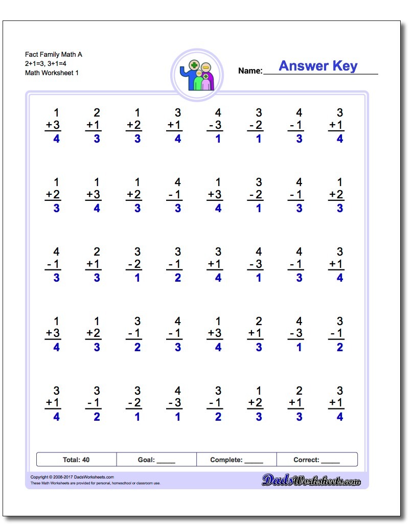 1 Minute Math Facts Worksheets