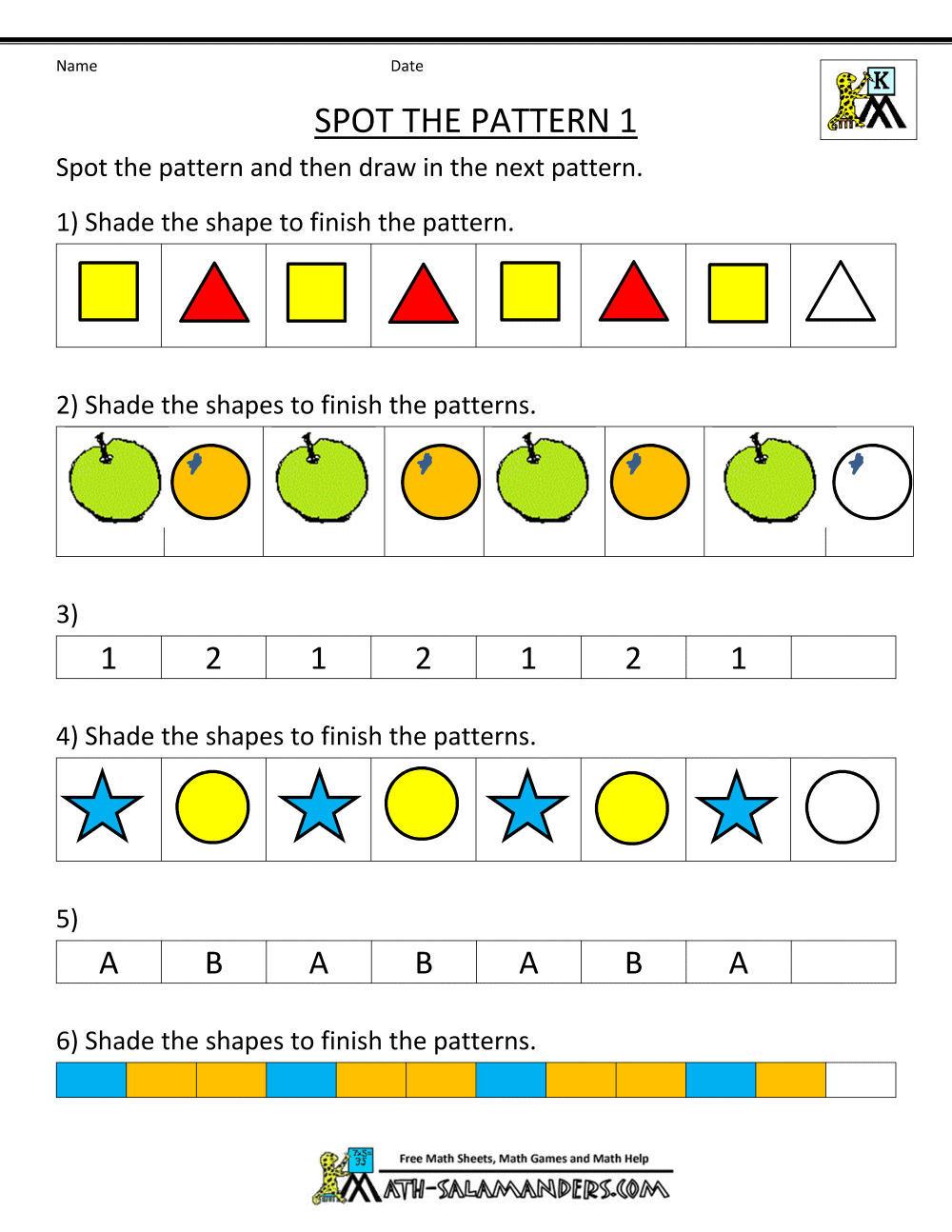 Free Kindergarten Worksheets Spot The Patterns