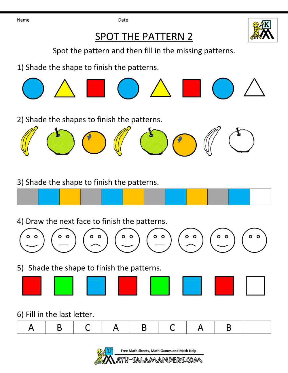 Free Kindergarten Worksheets Spot The Patterns