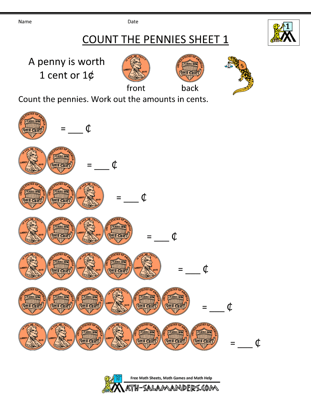 Free Math Money Worksheets 1st Grade