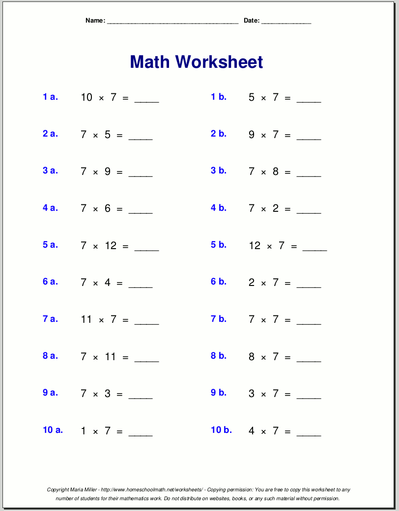 Free Math Worksheets