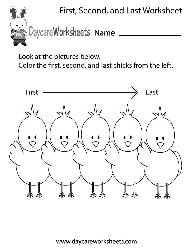 Free Preschool First, Second, And Last Worksheet