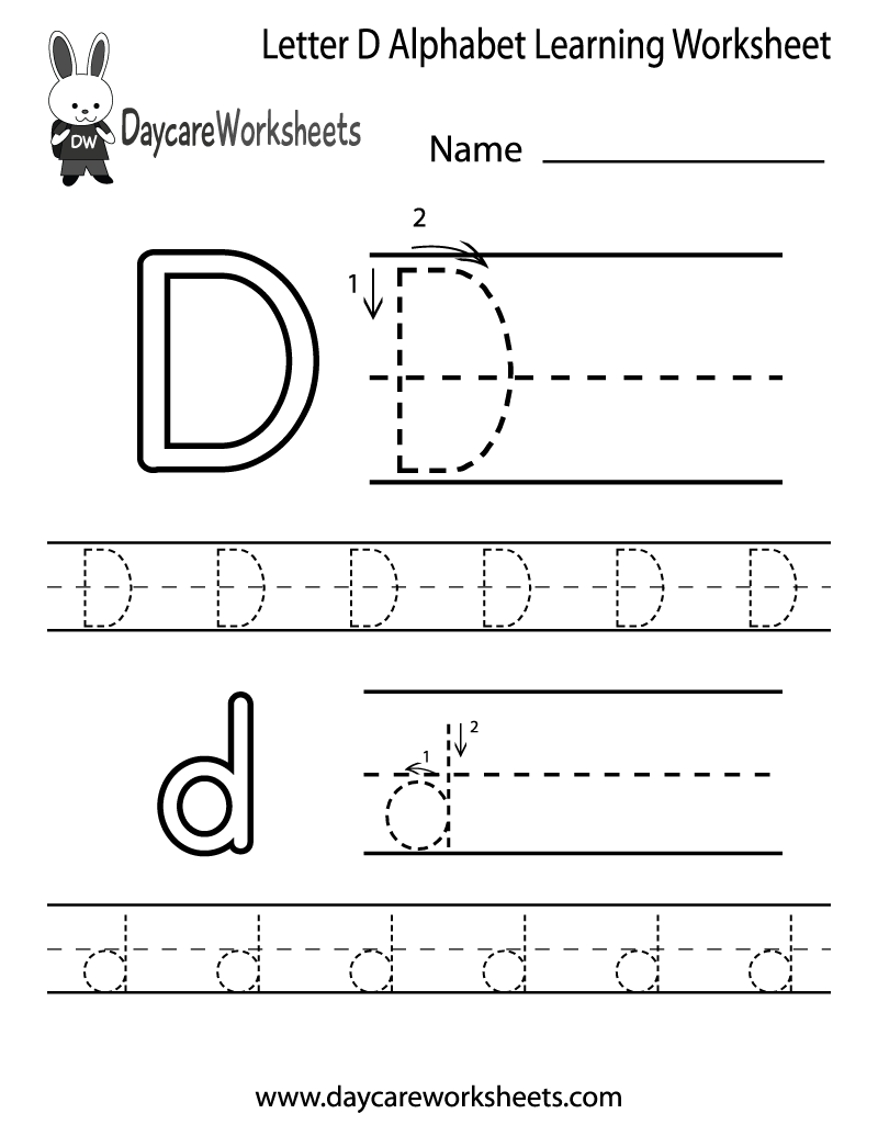 Free Printable Letter D Alphabet Learning Worksheet For Preschool