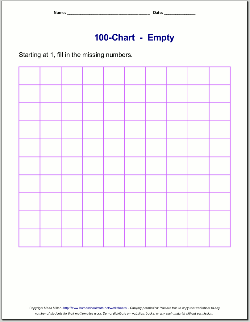 Free Printable Number Charts And 100